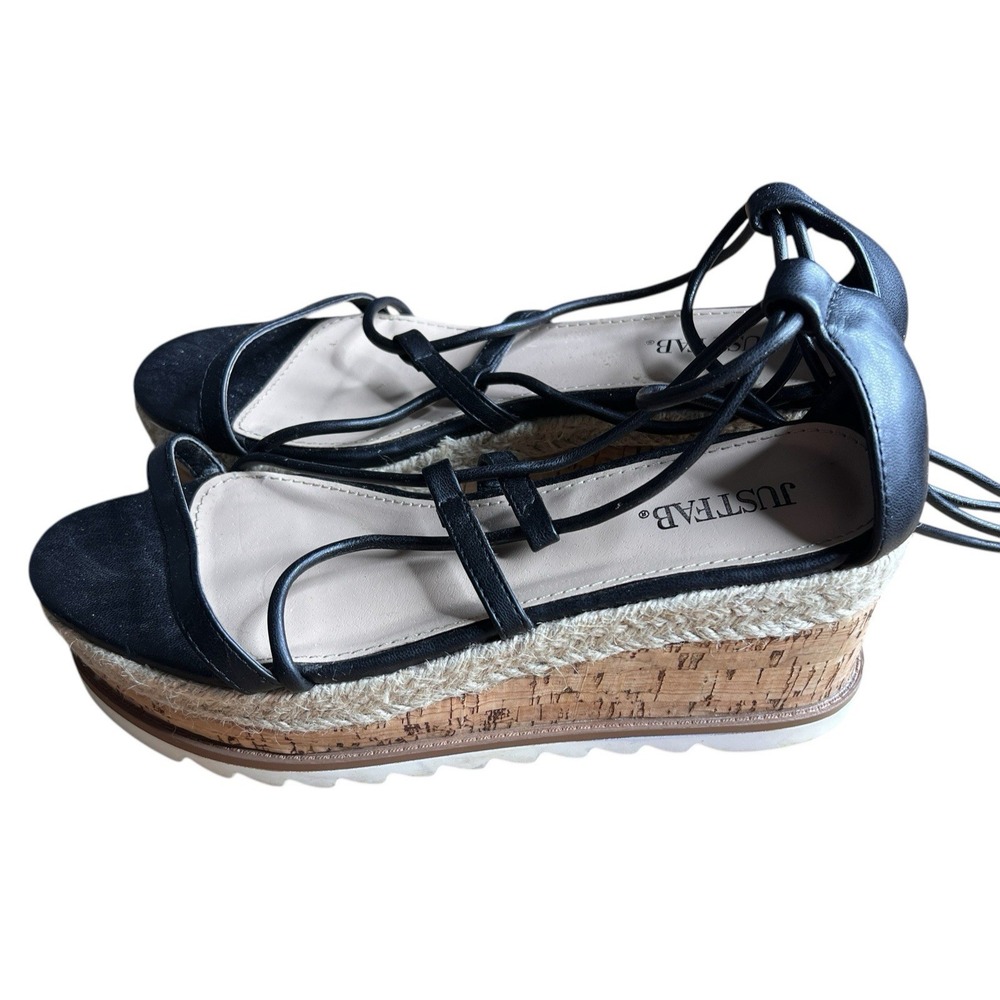 Just Fab Womens Tonnya Espadrilleโ Platform Wedges Black Size 6.5 M Lace up Leg